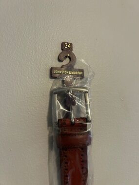 Johnston & Murphy Brown Leather Dress Belt with Silver Buckle